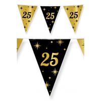 Paperdreams 2x stuks leeftijd verjaardag feest vlaggetjes 25 jaar geworden zwart/goud 10 meter -
