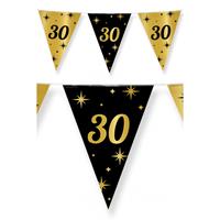 Paperdreams 2x stuks leeftijd verjaardag feest vlaggetjes 30 jaar geworden zwart/goud 10 meter -