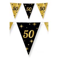 Paperdreams 2x stuks leeftijd verjaardag feest vlaggetjes 50 jaar geworden zwart/goud 10 meter -