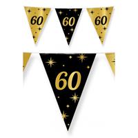 Paperdreams 2x stuks leeftijd verjaardag feest vlaggetjes 60 jaar geworden zwart/goud 10 meter -