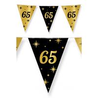 Paperdreams 2x stuks leeftijd verjaardag feest vlaggetjes 65 jaar geworden zwart/goud 10 meter -