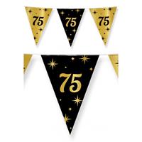 Paperdreams 2x stuks leeftijd verjaardag feest vlaggetjes 75 jaar geworden zwart/goud 10 meter -