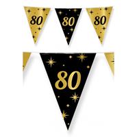 Paperdreams 2x stuks leeftijd verjaardag feest vlaggetjes 80 jaar geworden zwart/goud 10 meter -