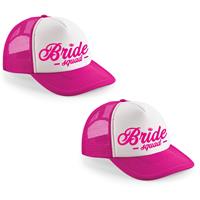 Bellatio 4x stuks roze fuchsia/ wit Bride Squad script snapback cap/ truckers pet dames - Vrijgezellenfeest -