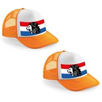 Bellatio 4x stuks oranje/ wit Holland leeuw snapback cap/ truckers pet dames en heren - Koningsdag/ EK/ WK pe -