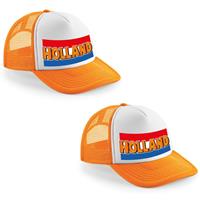 Bellatio 4x stuks oranje/ wit Holland vlag snapback cap/ truckers pet dames en heren - Koningsdag/ EK/ WK pet -
