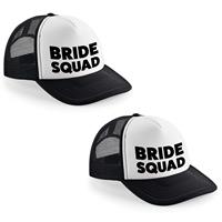 Bellatio 4x stuks zwart/ wit Bride Squad snapback cap/ truckers pet dames - Vrijgezellenfeest petjes -