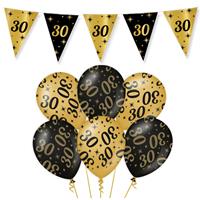 Trendoz Leeftijd verjaardag feestartikelen pakket vlaggetjes/ballonnen 30 jaar zwart/goud -