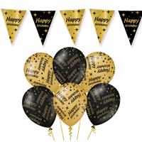 Trendoz Leeftijd verjaardag feestartikelen pakket vlaggetjes/ballonnen Happy Birthday thema zwart/goud -