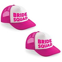 Bellatio 6x stuks roze fuchsia/ wit Bride Squad snapback cap/ truckers pet dames - Vrijgezellenfeest petjes -