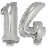 14 jaar leeftijd feestartikelen/versiering cijfer ballonnen op stokje van cm -