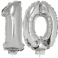 10 jaar leeftijd feestartikelen/versiering cijfer ballonnen op stokje van cm -