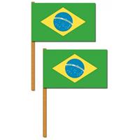2x stuks brazilie luxe zwaaivlaggetjes/handvlaggetjes 30 x 45 cm met stokje -