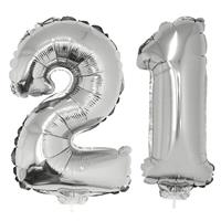21 jaar leeftijd feestartikelen/versiering cijfer ballonnen op stokje van cm -