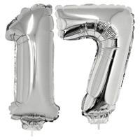 17 jaar leeftijd feestartikelen/versiering cijfer ballonnen op stokje van cm -