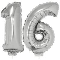 16 jaar leeftijd feestartikelen/versiering cijfer ballonnen op stokje van cm -