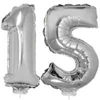 15 jaar leeftijd feestartikelen/versiering cijfer ballonnen op stokje van cm -