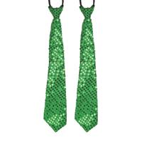 Merkloos 2x stuks groene pailletten stropdas 32 cm -