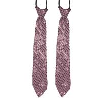Merkloos 2x stuks roze pailletten stropdas 32 cm -