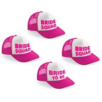 Bellatio Vrijgezellenfeest dames petjes pakket sierlijk - 1x Bride to Be roze + 7x Bride Squad roze -