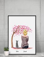 MyHappyMoments Frau mit Katzen - Personalisierter Kunstdruck (Poster,Leinwand)