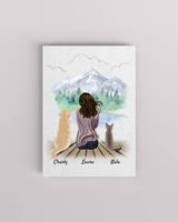 MyHappyMoments Frau mit Hund und Katze (bis zu 5 Haustiere)- Personalisierter Kunstdruck (Poster, Leinwand)