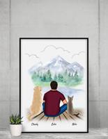 MyHappyMoments Mann mit Hund und Katze - Personalisierter Kunstdruck (Poster, Leinwand)