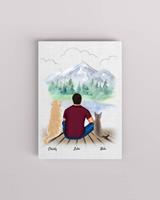 MyHappyMoments Mann mit Hund und Katze - Personalisierter Kunstdruck (Poster, Leinwand)