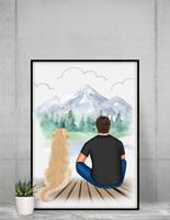 MyHappyMoments Mann mit Hund - Personalisierter Kunstdruck (Poster, Leinwand)