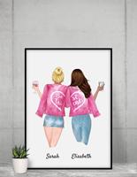 MyHappyMoments Schwestern Pink -  Personalisierter Kunstdruck (Poster, Leinwand)