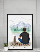 MyHappyMoments Mann mit Katze - Personalisierter Kunstdruck (Poster, Leinwand)