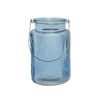 Decoris Windlicht/kaarshouder van glas lichtblauw 22 cm -
