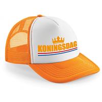 Bellatio Oranje/ wit Koningsdag met kroon snapback cap/ truckers pet dames en heren - Oranje petjes -