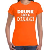 Bellatio Drunk like a Queen t-shirt oranje voor dames