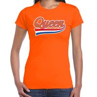 Bellatio Queen met sierlijke wimpel t-shirt oranje voor dames