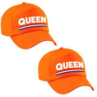 Bellatio 2x stuks queen pet / cap oranje Koningsdag/ EK/ WK -