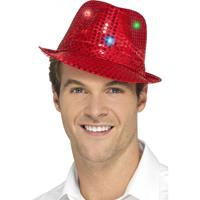 4x stuks pailletten feest/verkleed hoedje rood met LED lichtjes -