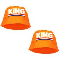Bellatio 2x stuks king bucket hat / zonnehoedje oranje voor Koningsdag/ EK/ WK -