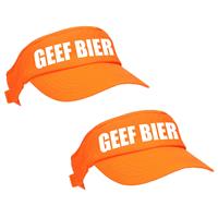 Bellatio 2x stuks oranje GEEF BIER zonneklep met Nederlandse vlag voor dames