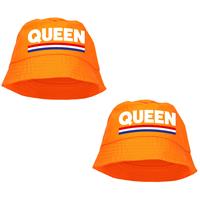 Bellatio 2x stuks queen bucket hat / zonnehoedje oranje voor Koningsdag/ EK/ WK -