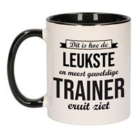 Bellatio Leukste en meest geweldige trainer cadeau koffiemok / theebeker wit en zwart 300 ml -
