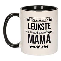 Bellatio Decorations Leukste en meest geweldige mama cadeau koffiemok / theebeker wit en zwart 300 ml -