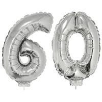60 jaar leeftijd feestartikelen/versiering cijfer ballonnen op stokje van cm -