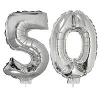 50 jaar leeftijd feestartikelen/versiering cijfer ballonnen op stokje van cm -