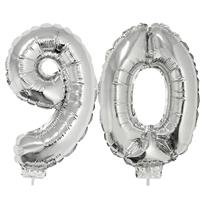 90 jaar leeftijd feestartikelen/versiering cijfer ballonnen op stokje van cm -