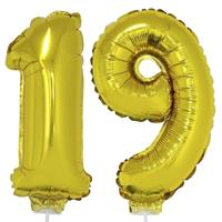 19 jaar leeftijd feestartikelen/versiering cijfer ballonnen op stokje van cm -