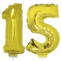 15 jaar leeftijd feestartikelen/versiering cijfer ballonnen op stokje van cm -