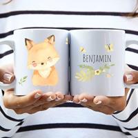 MyHappyMoments Fuchs Aquarell mit Kindernamen - Personalisierte Tasse