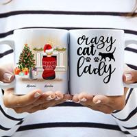 MyHappyMoments Frau mit Katzen (Weihnachtsedition) - Personalisierte Tasse