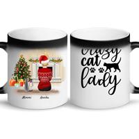 MyHappyMoments Frau mit Katzen (Weihnachtsedition) - Personalisierte Tasse